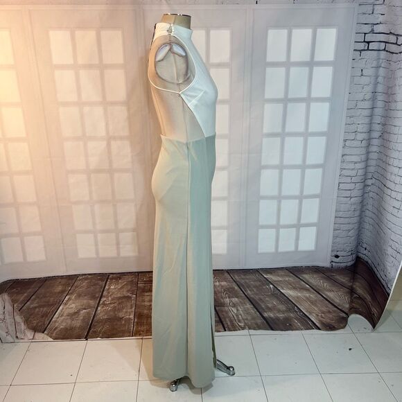 Blithe NWT White Green Open Back Sleeveless Cutout Halter Maxi Dress Small - Picture 5 of 12